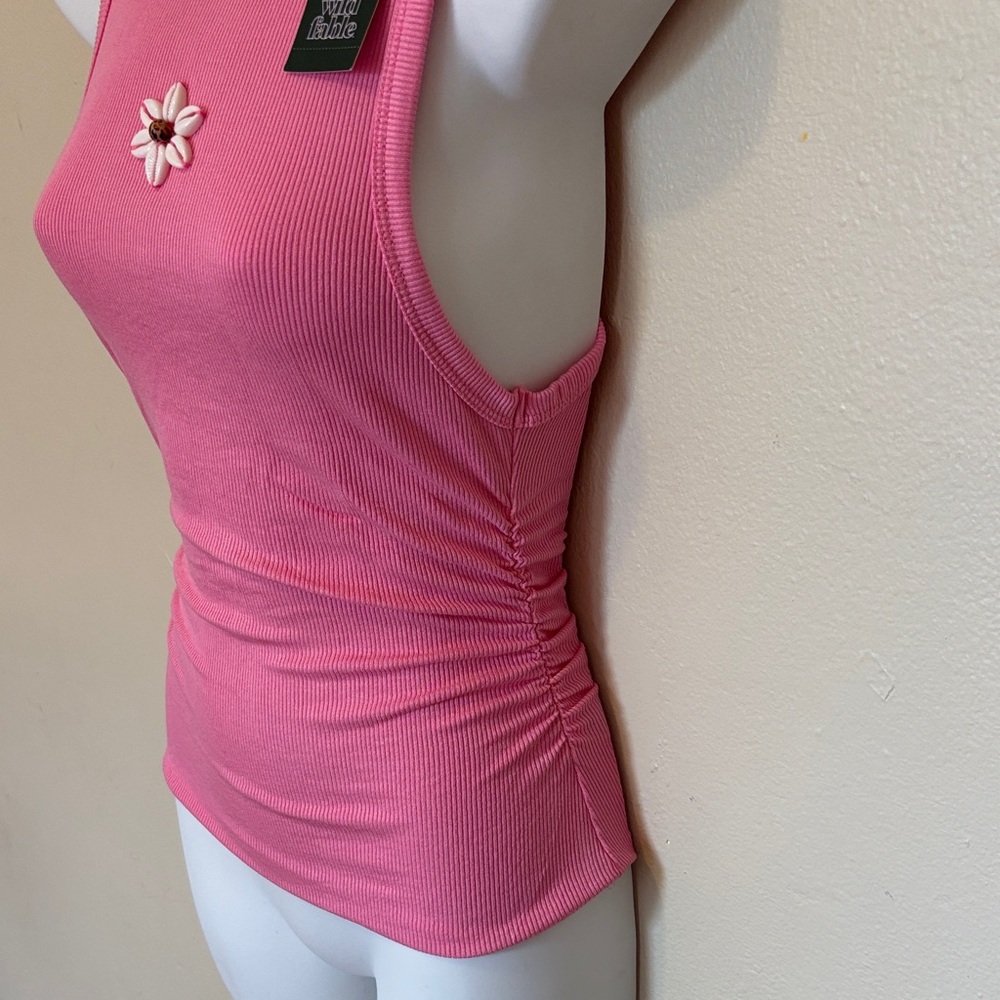 wild fable Bright Pink Ribbed Tank with Daisy Accent - Picture 2 of 4